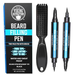 Viking Revolution Beard Pen (2 Pack) - Black Beard Pencil Filler for Men Lapiz para Barba de Hombre - Beard Filler for Men Waterproof Beard Filling Pen Kit - Long Lasting Beard Filler Pen with Brush