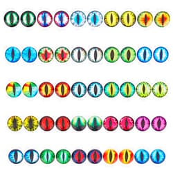 PH PandaHall 50PCS Glass Dragon Eyes, 25 Style 30mm Animal Craft Eyes Half Round Dome Glass Cabochon Flatback Horse Eyes Cat Eyes for Sculptures Props Halloween and Clay Animals Making