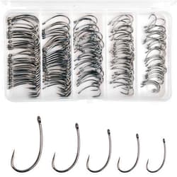 VATEICO 175pcs Barbless Fishing Hook Kits,Small Size Carp Fishing Hooks Curve Shank Crank and Wide Gape Carp Hooks Fly Tying Hooks Circle Hooks with Tackle Box Size 2#,4#,6#,8#,10#