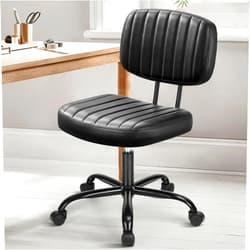 DUMOS Armless Home Office Chair Ergonomic Desk with Comfy Low Back Lumbar Support, Height Adjustable PU Leather Computer Task with 360° Swivel Wheels, for Small Space, Kids and Adults, Black