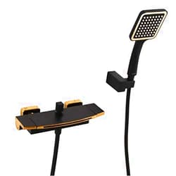 WAZZJ-Waterfall Wall Mounted Bath Mixer Faucet Black Wall Mounted Bath Faucet Bathtub Filler Mixer Faucet Handheld Shower Bath Mixer Faucet with Shower Attachment