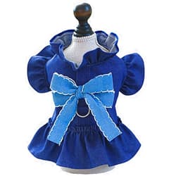 ANIAC Denim Dog Dress for Small Dog Girl Puppy Harness Dress with Leash Ring Ruffled cat Dress with D-Ring Summer Cat Clothes Blue Female Dog Clothes (X-Small, Ruffled)