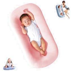 Veayiik Baby Lounger for Newborn Pillow, Baby Pillow Nest Cosleeping for Baby in Bed, Newborn Lounger for Boys & Girls 0-12 Months (Pink)
