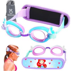 Vvinca Kids Swim Goggles for Age 2-8, Toddler-Goggles with Fabric Strap No Leak Pain-Free, Anti-Fog Goggles for Girls Boys