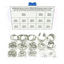 MCMASKE Metric 304 Stainless Steel 8MM-30MM C-Clips Internal Snap Rings Assortment Kit;Retaining Rings for Hole