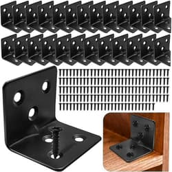 Carooyac 26PCS Black L Corner Brackets for Wood + 156PCS Screws, Stainless Steel Corner Braces Metal Small L Brackets for Shelves, Heavy Duty Angle Brackets for Raised Bed Table Leg Bed Frame Cabinet