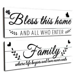 Jetec Wooden Family Signs Rustic Bless This Home Wood Family Decor Wall Art Farmhouse Entryway Decoration for Bedroom Living Room Office, 13.8 x 4.7 Inch (White)