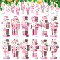 Qunclay 36 Pcs Pink Christmas Nutcracker Ornaments Wood Hanging Nutcrackers Miniature Nutcracker Figures Traditional Holiday Nutcrackers Christmas Sweater Ornament for Xmas Decoration (Pink Nutcracker Style)
