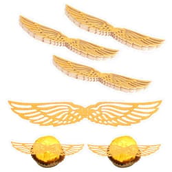 CCINEE 50 Pcs Gold Glitter Wings Wizard Chocolate Decoration Cupcake Toppers Hollowed Golden Wings Wafer with Glue Point Dots for Themed Party Birthday Cake Wedding