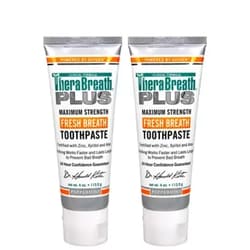 TheraBreath Plus Fresh Breath Maximum Strength 24-Hour Toothpaste with Zinc, Xylitol and Aloe, 4 Ounce (Pack of 2)