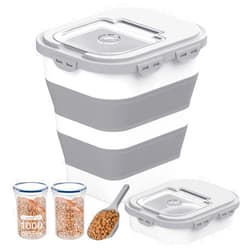 DDMOMMY 35-40 Lbs Airtight Dog Food Storage Container, Collapsible Dog Food Container with Lid, Wheels, Date Track,Large Pet food storage Container for Rice,Flour,Dog Food Scoop and 2PCS Containers