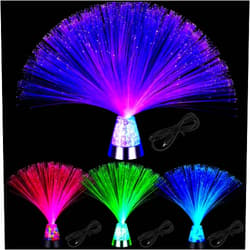Retisee 4 Pieces Fiber Optic Lamp with Crystal Base 14inch Sensory Lights Color Changing USB Battery Powered Fiber Optic Lights for Room Wedding Party Decoration