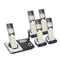 AT&T CL83507 DECT 6.0 5-Handset Cordless Phone for Home with Dual Keypad Base, Answering Machine, Call Blocking, Caller ID Announcer, Intercom and Long Range, Silver/Black
