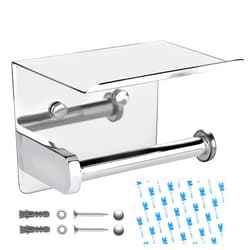 LVYOUIF Self Adhesive Toilet Paper Holder with Phone Shelf LVYOUIF Stainless Steel Polished Finish Wall Mounted Toilet Paper Roll Holder Adhesive Or Drilling Tissue Roll Holder with Shelf
