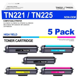 MCYCOLOR TN221 TN225 Toner Cartridge High Yield Replacement for Brother TN 221 TN 225 Compatible with MFC-9130CW HL-3170CDW HL-3140CW HL-3180CDW MFC-9330CDW (2 Black, 1 Cyan, 1 Magenta, 1 Yellow, 5 Pack)