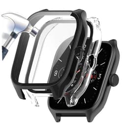 Acadeny [2-Pack] Case with Tempered Glass Screen Protector Compatible for Amazfit GTS 4, 9H Hardness 360° All-Round Protective Ultra Thin Protective PC Case Cover for GTS 4 Black Transparent