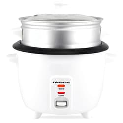 OVENTE Electric Rice Cooker with Food Steamer Basket, Automatic Keep Warm Function, Makes up to 10 cups Cooked (5 cups Uncooked) White, RCS01W