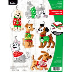 Bucilla Felt Applique 6 Piece Ornament Making Kit, Dogs in Ugly Sweaters, Perfect for DIY Arts and Crafts, 89295E