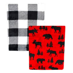 Hudson Baby Unisex Baby Silky Plush and Coral Fleece Blanket, Red Moose Bear, 30x36 inches
