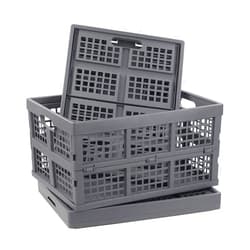 Nesmilers 3 Packs Plastic Collapsible Crates Folding Baskets Organizing Bin (32 L)