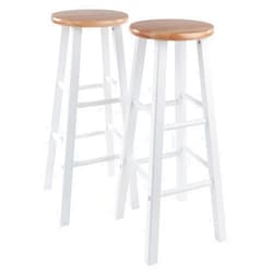 Winsome Element 2-Piece 29In Bar Stool Set, Natural/Whtie Finish, Solid Wood, Modern Design