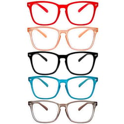 SIGVAN 5 Pack Blue Light Blocking Reading Glasses Fashion Square Computer Readers for Women Men, Anti UV Ray Nerd Eyeglasses (5C A, 1.5)