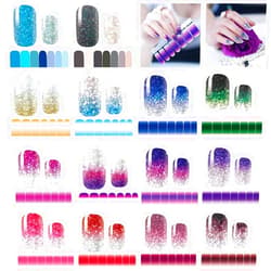 Mwellewm 14 Sheets Nail Stickers Glitter Gradient Color Shine Full Wraps Polish Stickers Decal Strips Self-Ashesive Nail Art Sets for Women Girls