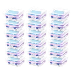 IRIS USA Plastic Pencil Case Box Craft Hobby Art School Supply Storage Organizer Container with Latching Lid, 18-Pack, for Bead Pens Ribbons Wahi Tape Sticker Yarn Ornaments, Stackable, Clear, Small