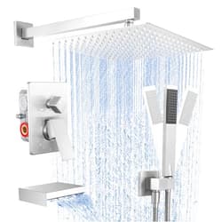 KES Shower Faucet Set 12 Inch Rain Shower Head 3-Function Shower System with Tub Spout Rainfall Shower Head with Handheld Shower, Pressure Balance Valve Brushed Nickel, XB6305F18S12-BN