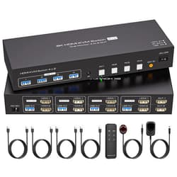 ATLAHET 4 Port Dual Monitor HDMI KVM Switch 4 Computers 2 Monitors 8K 60Hz 4K 120Hz KVM Switches for Four PC Share Four USB 3.0 Devices Support Copy and Extend Mode with External Accessories