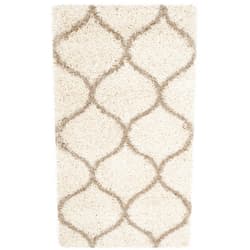 SAFAVIEH Hudson Shag Collection Accent Rug - 2' x 3', Ivory & Beige, Trellis Design, Non-Shedding & Easy Care, 2-inch Thick Ideal for High Traffic Areas in Entryway, Living Room, Bedroom (SGH280D)