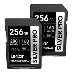 Lexar 256GB (2-PK) Professional SILVER PRO SDXC Memory Card, UHS-II, C10, U3, V60, Full-HD & 4K Video, Up To 280MB/s Read, for Professional Photographer, Videographer, Enthusiast (LSDSIPR256G-B2NNU)