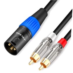 JOLGOO Unbalanced Dual RCA to XLR Male Y Splitter Patch Microphone Cable, 1 XLR Male to 2 RCA Male Y Adapter Cord Cable, 6.6 Feet