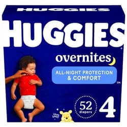 Huggies Size 4 Overnites Baby Diapers: Overnight Diapers, Size 4 (22-37 lbs), 52 Ct