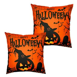 Kwlegh Happy Halloween Pillow Covers 18x18 Pumpkin Jack-O-Lantern with Witch Hat Bat Web Throw Pillow Covers Orange and Black Pillow Case Set of 2 for Outdoor Home Decor