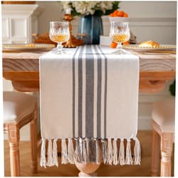 Caflife Boho Table Runner for Modern Farmhouse Decor, Dining Table décor 13 x 60 Inch Long, Coffee Table Runner with Handcrafted Tassels, Black and Beige Stripe Table Runner for Home Boho décor