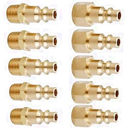 T TANYA HARDWARE Air Hose Fittings And Quick Connect Air Fittings, 1/4 Inch NPT Brass Female Male Air Coupler Plug (10 Piece) Industrial Type D, Air Compressor Fittings (Female and Male Plug)