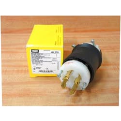 Hubbell HBL2731 Locking Plug, 30 amp, 3 Phase, 480V, L16-30P, Black and White
