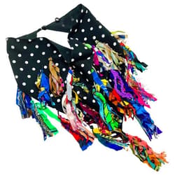 LRW DESIGNS Women's Cowl Tassel Collar Scarf Necklace with Hand Painted Silk Multi Colored Tassels on Black and White Poly Silk - LRW DESIGNS