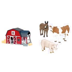 Terra by Battat – Wooden Animal Barn – Toy Barn Farm Toys Playset for Kids 3+ (20 pc) & – Farm Animals (Donkey, Cow, Pig) - Farm Animal Toys with Donkey Toy for Kids 3+ Pc, Multi