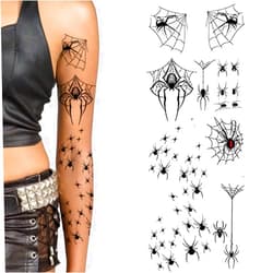 Tatodays Halloween temporary tattoos paper transfer sticker spider webs black widow gothic goth women men adults kids body art makeup cosplay festivals parties