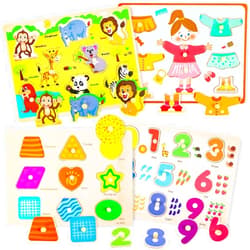 Spxkd Wooden Peg Puzzles for Toddlers 1-3 Montessori Baby Learning Toys 4 PCS Educational Wooden Puzzles Numbers Shapes Animals Traffic and Clothes Great Preschool Gifts for Ages 1 2 3 Girls and Boys