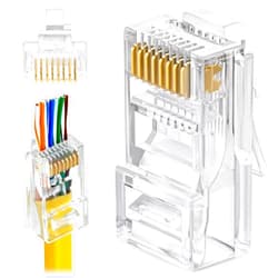 GTZ Cat5e RJ45 Pass Through Connector 50-Pack - EZ Cat 5e Pass Through RJ45 Connectors - Cat 5e Connectors - Ethernet Connector, Ethernet Plug - for Solid or Stranded UTP Network Cable