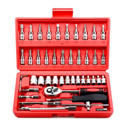 Egofine 46 Pieces 1/4 inch Drive Socket Ratchet Wrench Set, with Bit Socket Set Metric and Extension Bar for Auto Repairing and Household, with Storage Case