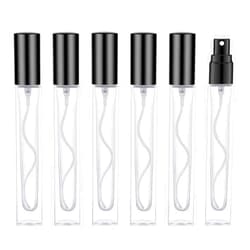 KOIBITO 10ml Glass Perfume Atomizer for Men & Women. Refillable Glass Spray Bottle with Aluminum Pump. Portable Fragrance Bottle for Perfume, Cologne, Moisturizing (6PCS, Black)