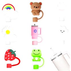LDKEKDF 8Pcs Straw Cover for Stanley Cup, 10mm Silicone Straw Covers, Cute Straw Topper for 30&40oz -1