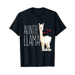 Llama Tees NYC Auntie Llama T-Shirt Funny Matching Family Tribe Hearts T-Shirt