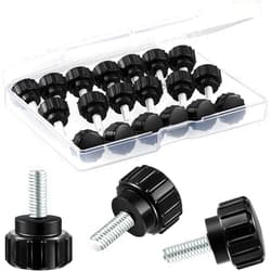 Hotop 20 Pieces M4 x 10 mm Carbon Steel Threaded Knurled Thumbscrew Screw on Knobs Grips Black Round Clamping Screw (Black)
