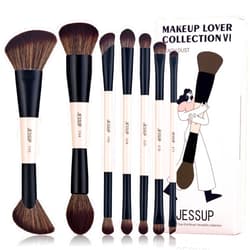 Jessup Makeup Brushes Set 7pcs Double Sided Makeup Brushes for Foundation Concealer Blush Eyeshadow Contour Bronzer Powder Blending Eyebrow Eyeliner, Cruelty-Free Make up Brushes Peach Dust T600