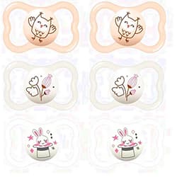 MAM Air Night & Day Baby Pacifier, for Sensitive Skin, Glows in The Dark, 6-16 Months, Girl, 3 Count (Pack of 2)